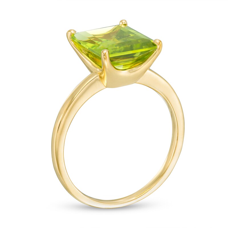Main Image 3 of Emerald-Cut Peridot Solitaire Ring in Sterling Silver with 18K Gold Plate