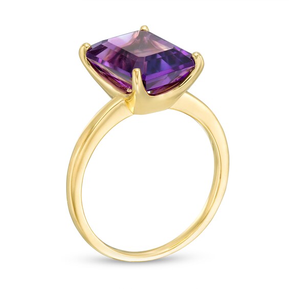 Emerald-Cut Amethyst Solitaire Ring in Sterling Silver with 18K Gold Plate - Size 7