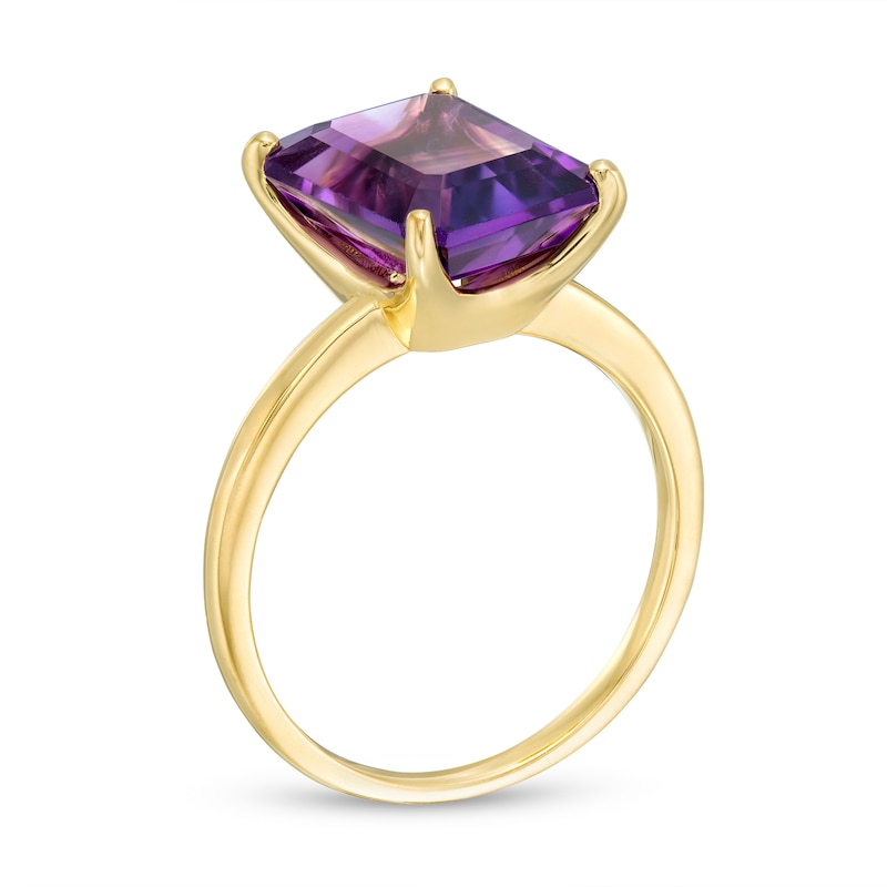 Main Image 3 of Emerald-Cut Amethyst Solitaire Ring in Sterling Silver with 18K Gold Plate - Size 7