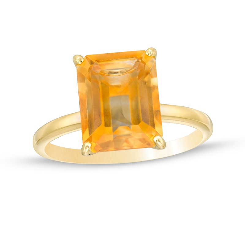 Main Image 1 of Emerald-Cut Citrine Solitaire Ring in Sterling Silver with 18K Gold Plate