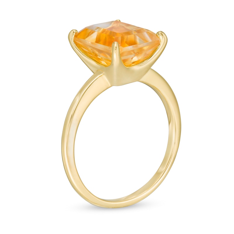 Main Image 3 of Emerald-Cut Citrine Solitaire Ring in Sterling Silver with 18K Gold Plate