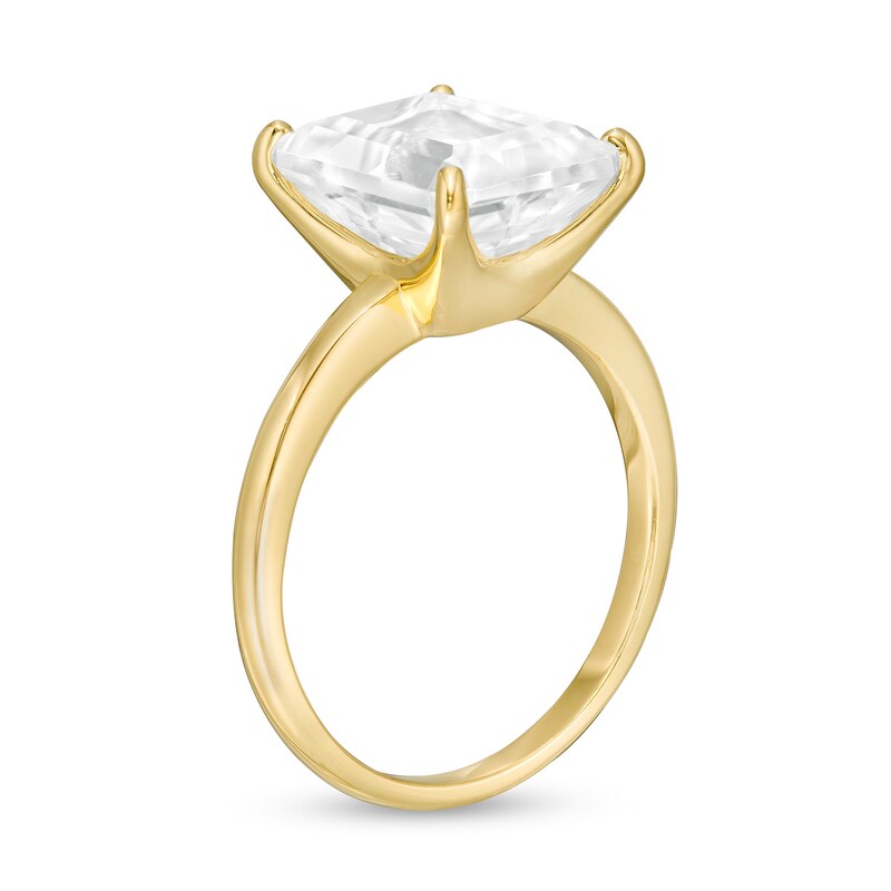 Main Image 3 of Emerald-Cut White Topaz Solitaire Ring in Sterling Silver with 18K Gold Plate - Size 7