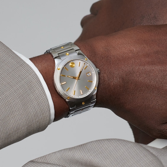 Men's Movado SE Two-Tone PVD Watch with Grey Dial (Model: 607514)