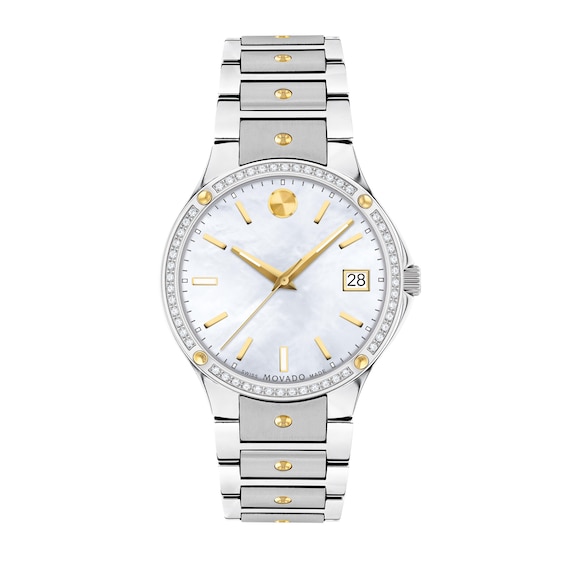 Ladies' Movado SE 1/5 CT. T.w. Diamond Two-Tone PVD Watch with Mother-of-Pearl Dial (Model: 607517)