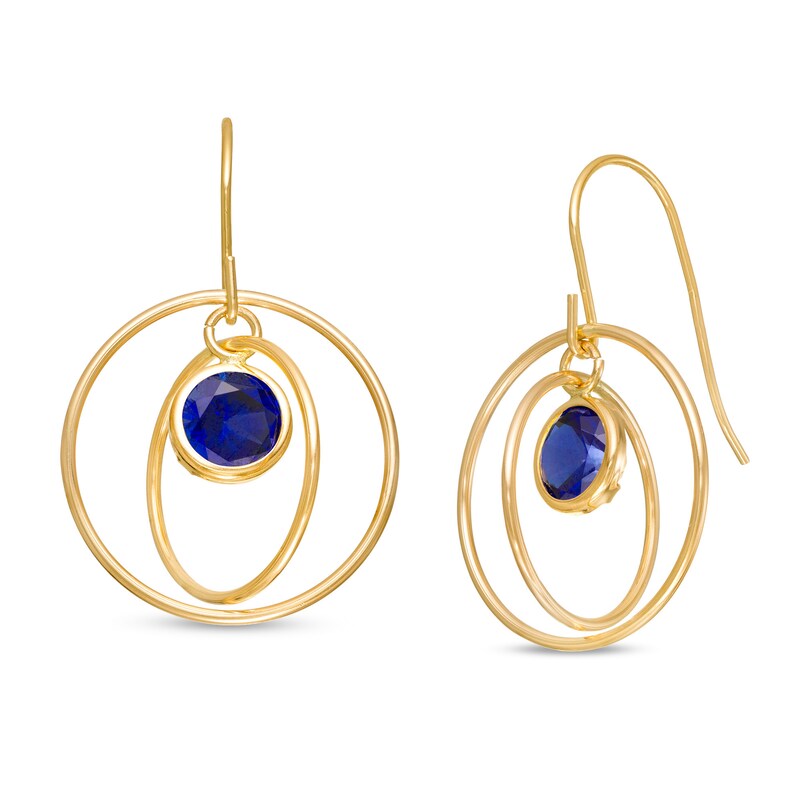 Main Image 1 of 5.0mm Blue Sapphire Solitaire Dangle Open Circles Orbit Drop Earrings in 10K Gold