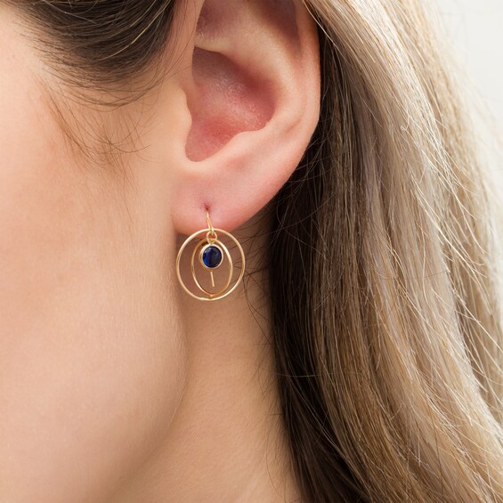 5.0mm Blue Sapphire Solitaire Dangle Open Circles Orbit Drop Earrings in 10K Gold