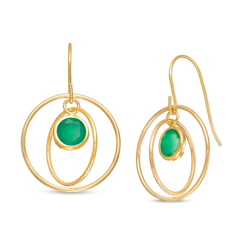 Main Image 1 of 5.0mm Emerald Solitaire Dangle Open Circles Orbit Drop Earrings in 10K Gold