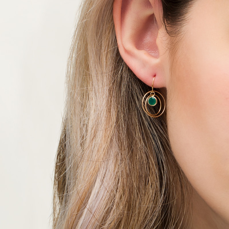 5.0mm Emerald Solitaire Dangle Open Circles Orbit Drop Earrings in 10K Gold