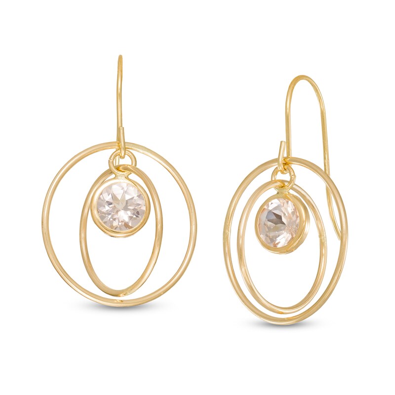 Main Image 1 of 5.0mm Morganite Solitaire Dangle Open Circles Orbit Drop Earrings in 10K Gold