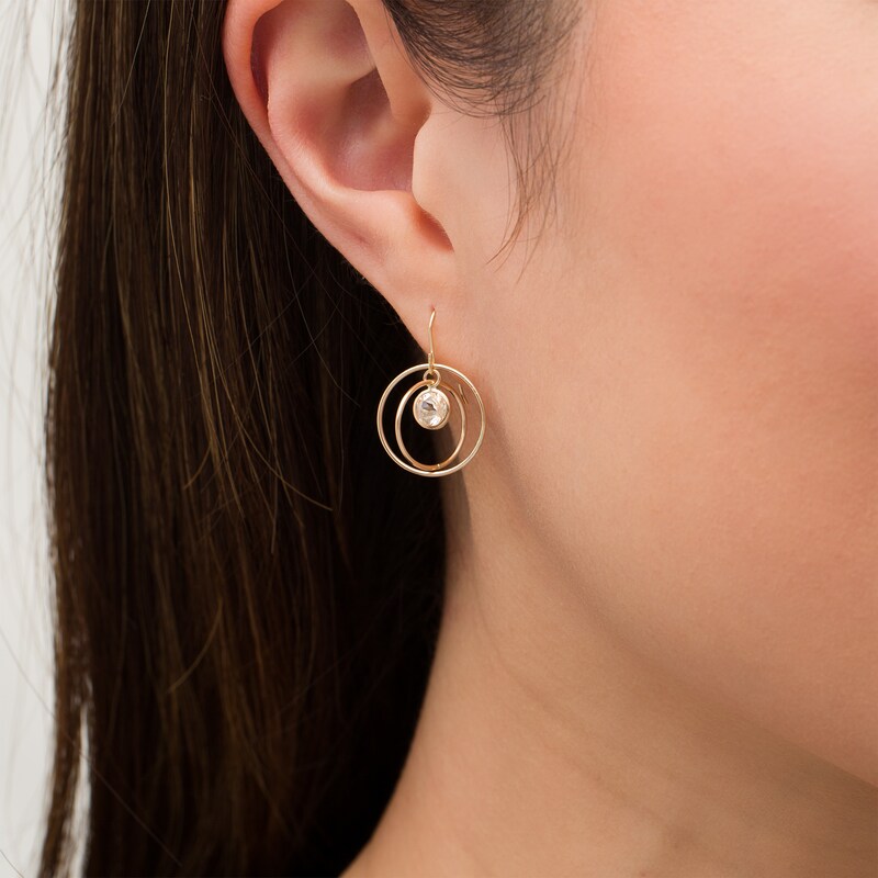 Main Image 2 of 5.0mm Morganite Solitaire Dangle Open Circles Orbit Drop Earrings in 10K Gold