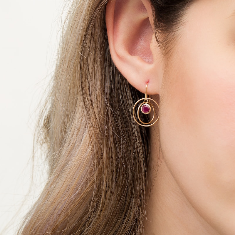 Main Image 2 of 5.0mm Ruby Solitaire Dangle Open Circles Orbit Drop Earrings in 10K Gold