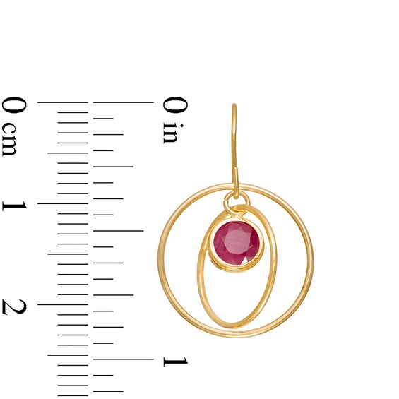 5.0mm Ruby Solitaire Dangle Open Circles Orbit Drop Earrings in 10K Gold