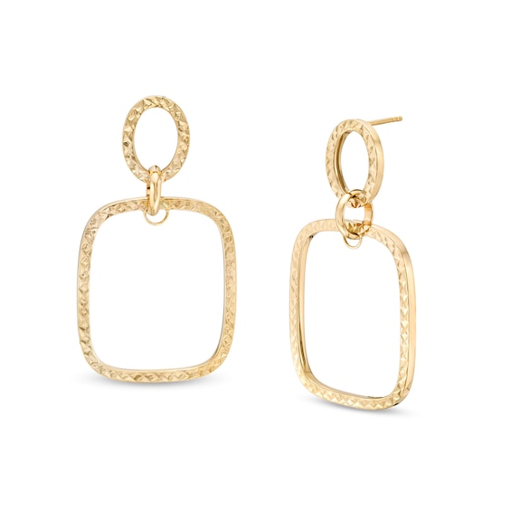 Diamond-Cut Geometric Outline Double Drop Earrings in 10K Gold