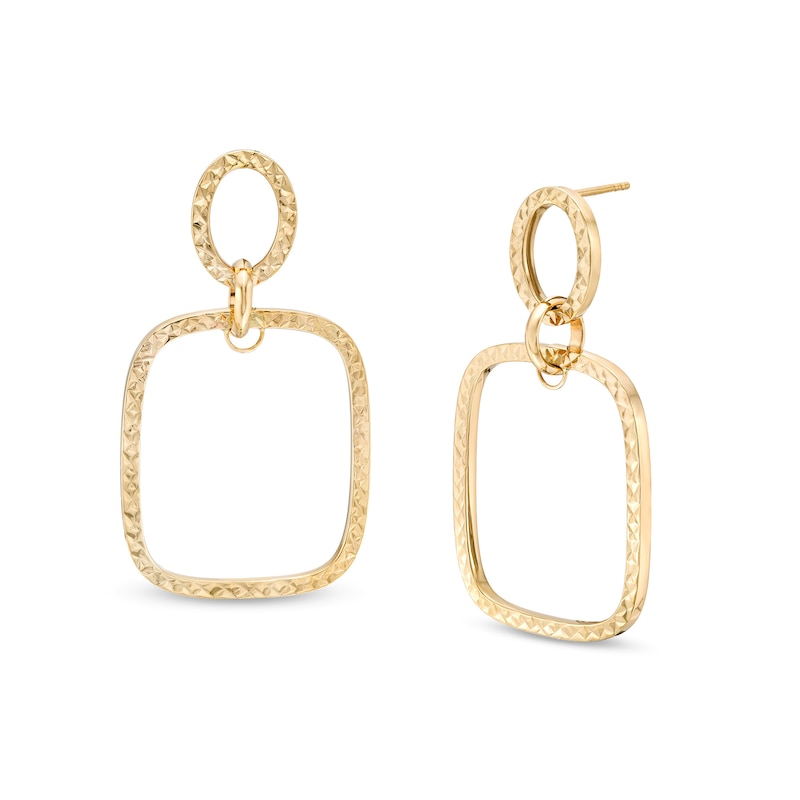 Main Image 1 of Diamond-Cut Geometric Outline Double Drop Earrings in 10K Gold