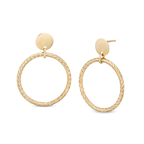 Diamond-Cut Rope-Textured Doorknocker Drop Earrings in 10K Gold