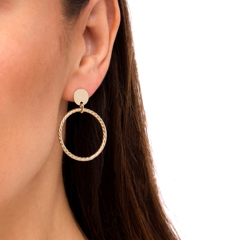 Main Image 2 of Diamond-Cut Rope-Textured Doorknocker Drop Earrings in 10K Gold