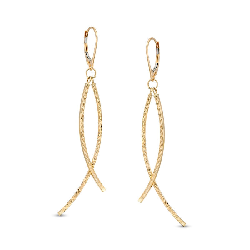 Diamond-Cut Curved Bar Criss-Cross Drop Earrings in 10K Gold