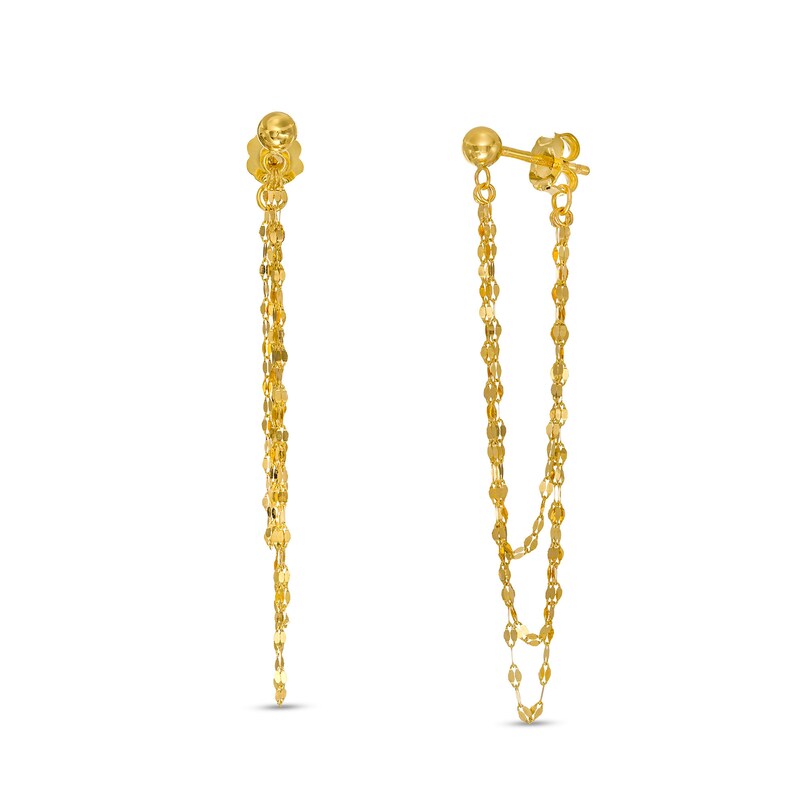 Main Image 1 of Layered Triple Loop Mirror Chain Drop Earrings in 10K Gold