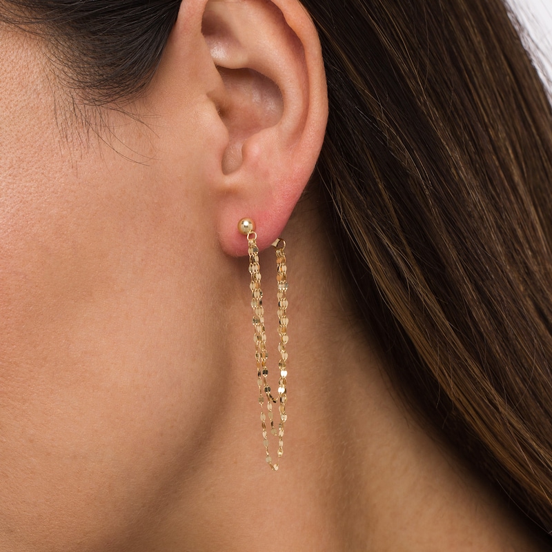 Main Image 2 of Layered Triple Loop Mirror Chain Drop Earrings in 10K Gold