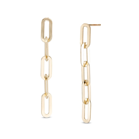 Paper Clip Link Linear Drop Earrings in 10K Gold