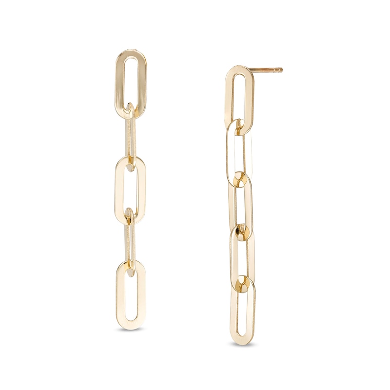Main Image 1 of Paper Clip Link Linear Drop Earrings in 10K Gold