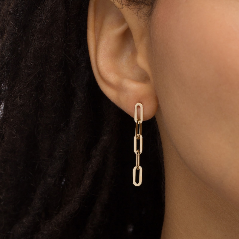Main Image 2 of Paper Clip Link Linear Drop Earrings in 10K Gold