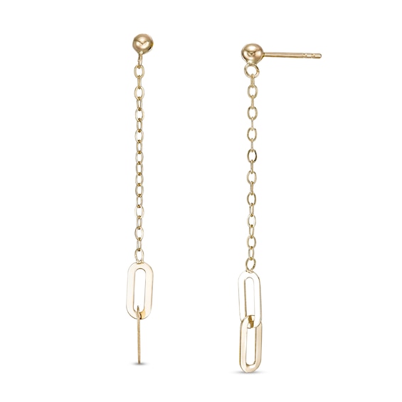 Paper Clip Link and Bead Chain Drop Earrings in 10K Gold