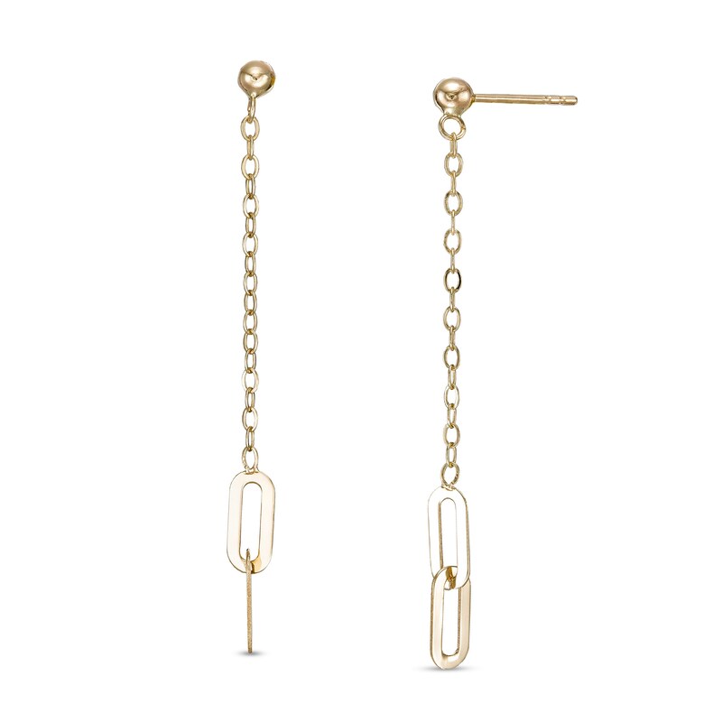 Main Image 1 of Paper Clip Link and Bead Chain Drop Earrings in 10K Gold