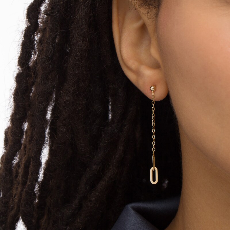 Main Image 2 of Paper Clip Link and Bead Chain Drop Earrings in 10K Gold