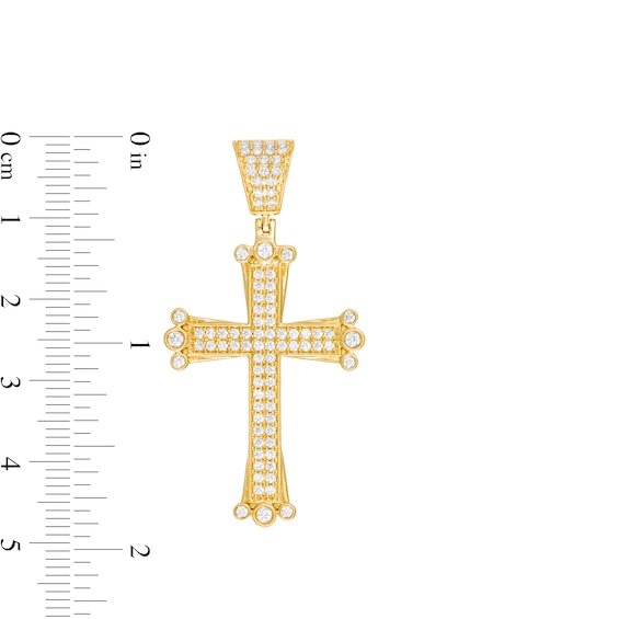 Men's 1-1/8 CT. T.w. Diamond Double Row Tri-Tip Cross Necklace Charm in 10K Gold