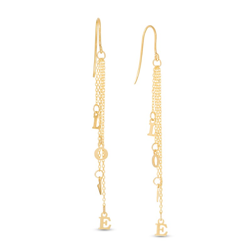 Main Image 1 of "LOVE" Letter Graduated Chain Drop Earrings in 10K Gold