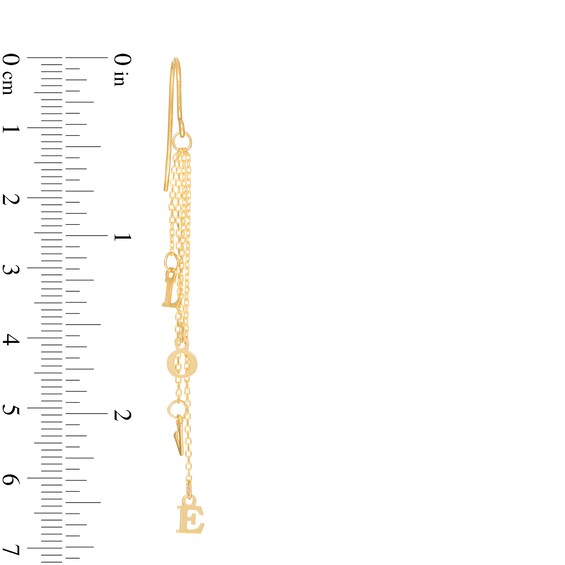 "Love" Letter Graduated Chain Drop Earrings in 10K Gold