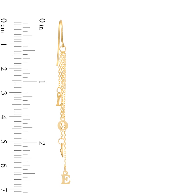Main Image 2 of "LOVE" Letter Graduated Chain Drop Earrings in 10K Gold