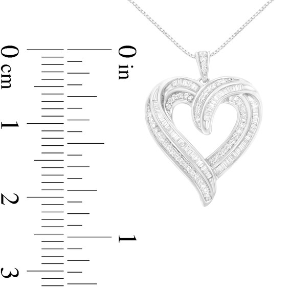 3/4 CT. T.w. Baguette and Round Diamond Swirl Heart Pendant in Sterling Silver