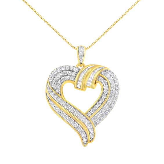 1 CT. T.w. Diamond Swirl Top Heart Pendant in Sterling Silver with 14K Gold Plate