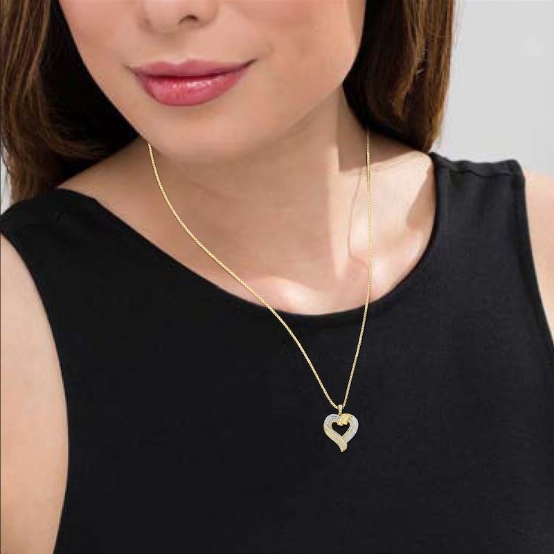 Main Image 2 of 1 CT. T.W. Diamond Swirl Top Heart Pendant in Sterling Silver with 14K Gold Plate