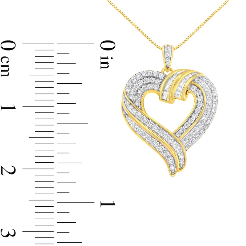 Main Image 3 of 1 CT. T.W. Diamond Swirl Top Heart Pendant in Sterling Silver with 14K Gold Plate