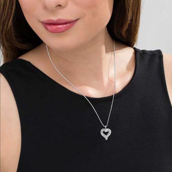 1 CT. T.w. Diamond Swirl Top Heart Pendant in Sterling Silver