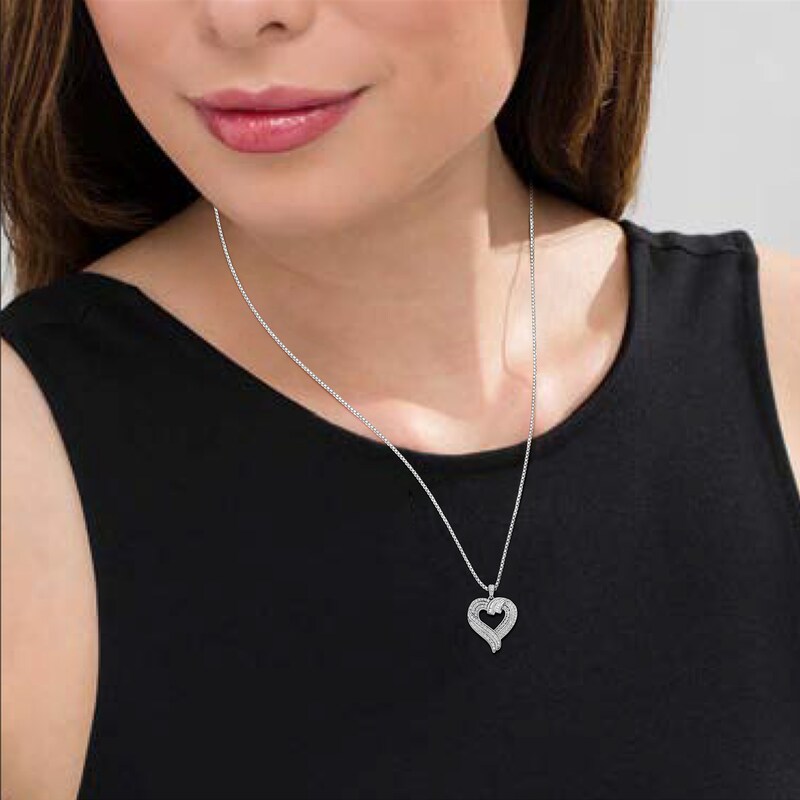 Main Image 2 of 1 CT. T.W. Diamond Swirl Top Heart Pendant in Sterling Silver
