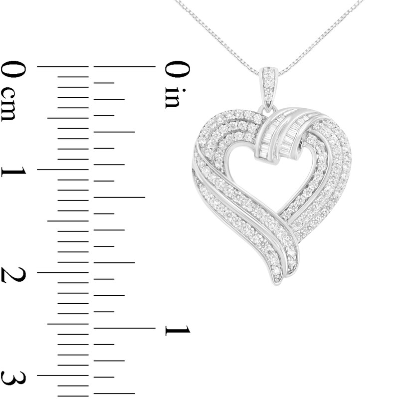 Main Image 3 of 1 CT. T.W. Diamond Swirl Top Heart Pendant in Sterling Silver