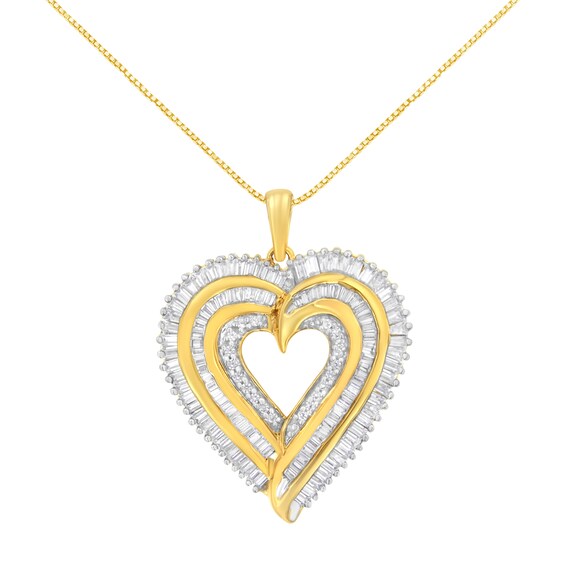 1-1/2 CT. T.W. Baguette and Round Diamond Heart Pendant in Sterling Silver with 14K Gold Plate 1-1/2 CT. T.W. Baguette and Round Diamond Heart Pendant in Sterling Silver with 14K Gold Plate