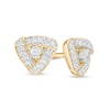 Thumbnail Image 0 of Men's 1/15 CT. T.W. Diamond Swirl Frame Triangle Stud Earrings in 10K Gold