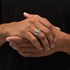 Thumbnail Image 2 of 1/8 CT. T.W. Diamond Cross and Black Enamel Square-Top Stepped Edge Ring in 10K Two-Tone Gold