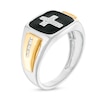 Thumbnail Image 3 of 1/8 CT. T.W. Diamond Cross and Black Enamel Square-Top Stepped Edge Ring in 10K Two-Tone Gold