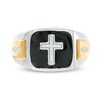 Thumbnail Image 4 of 1/8 CT. T.W. Diamond Cross and Black Enamel Square-Top Stepped Edge Ring in 10K Two-Tone Gold