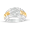 Men's 1/5 CT. T.W. Composite Diamond Frame Triple Row Ribbed Shank Ring in 10K Two-Toned Gold