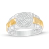 Thumbnail Image 1 of 1/5 CT. T.W. Composite Diamond Frame Triple Row Ribbed Shank Ring in 10K Two-Toned Gold