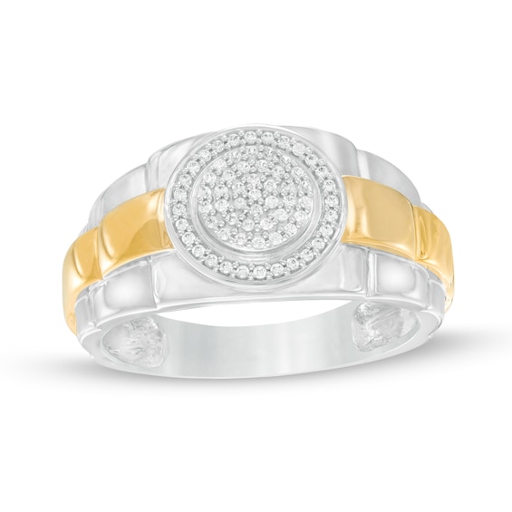 1/5 CT. T.w. Composite Diamond Frame Triple Row Ribbed Shank Ring in 10K Two-Toned Gold