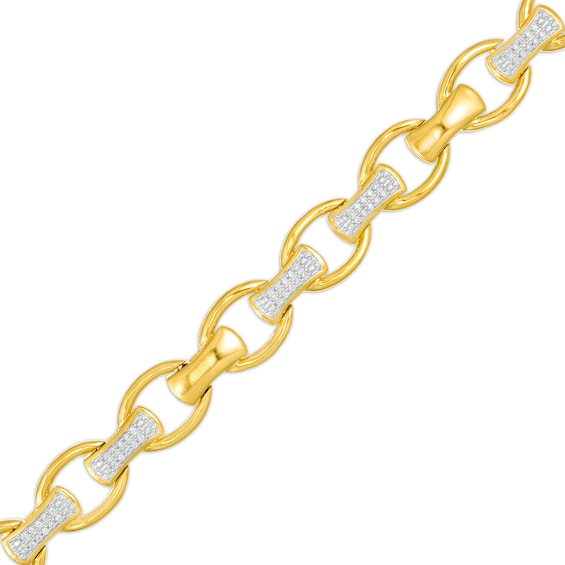 1/3 CT. T.w. Diamond Open Oval and Bamboo Link Bracelet in 10K Gold - 8.5"