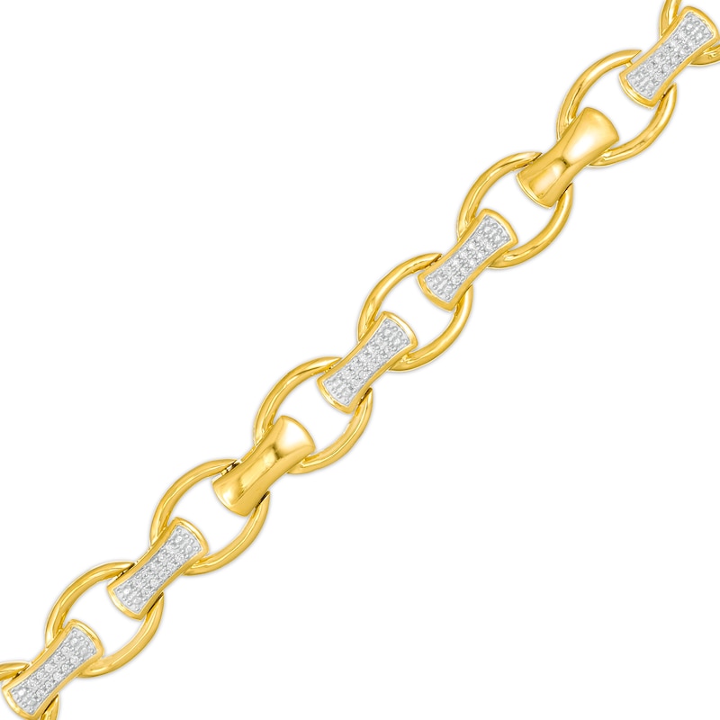Men's 1/3 CT. T.W. Diamond Open Oval and Bamboo Link Bracelet in 10K Gold - 8.5"